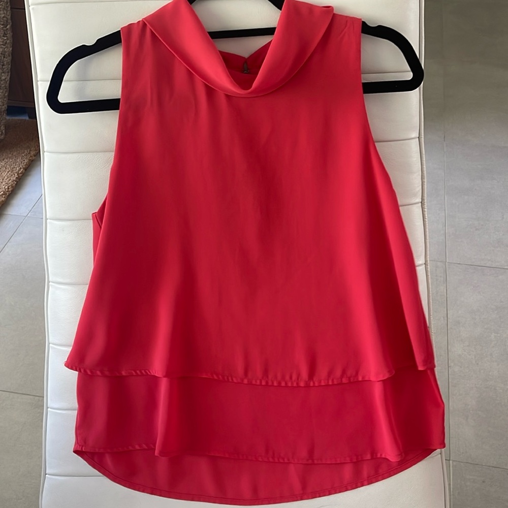 Women size small salmon pink Loose cowl neck top back zipper loose fit